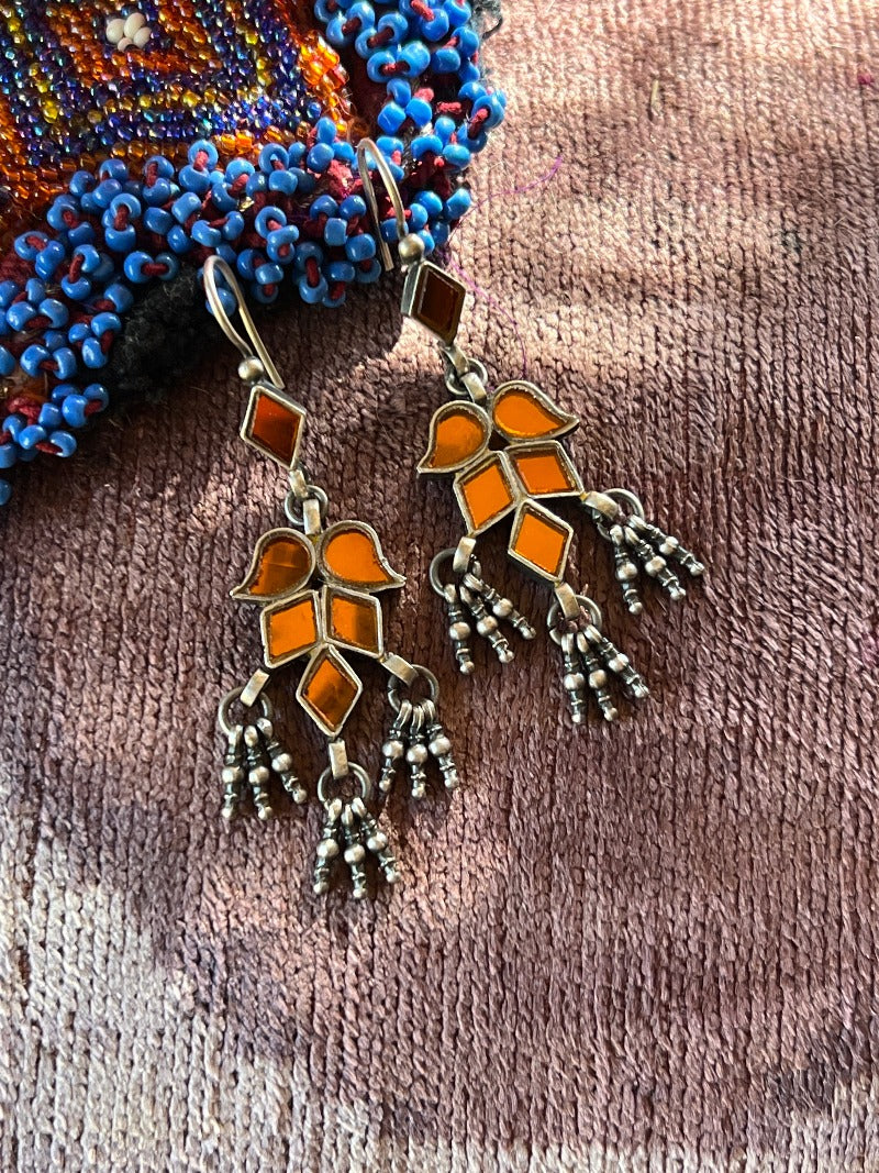 Silver and Amber Stained Glass Dangle Earrings Tierra del Lagarto
