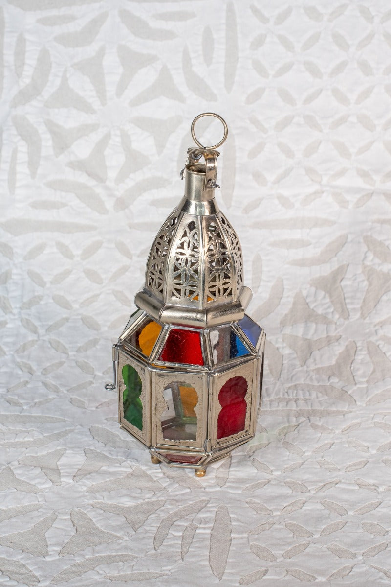 Small Silver Moroccan Glass Lantern