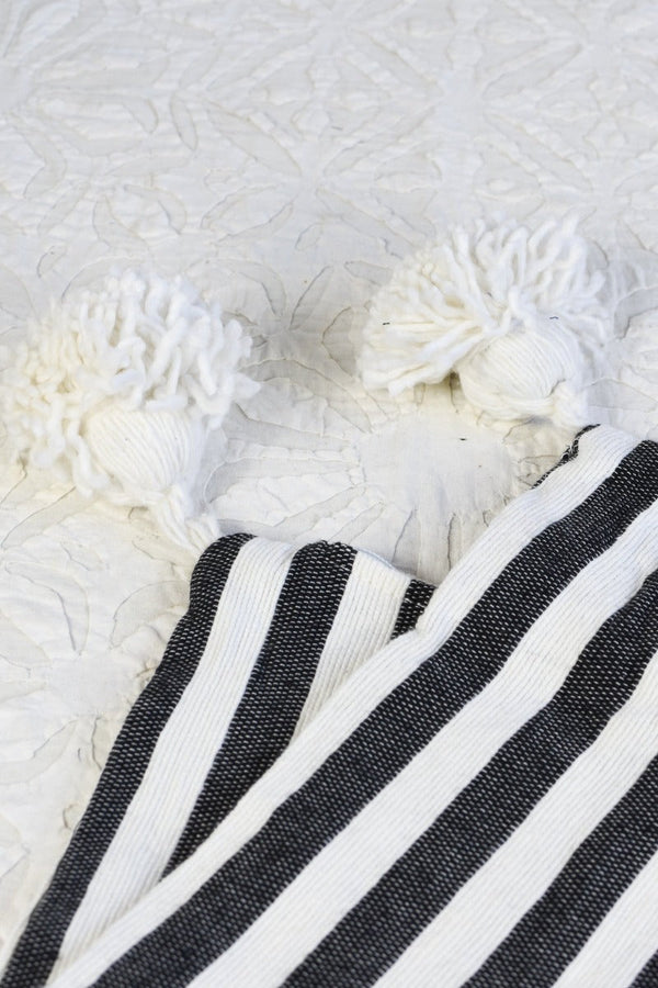 Striped Pompom Pillow - Large Lumbar Tierra del Lagarto
