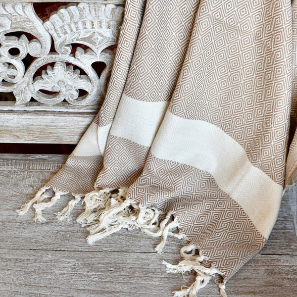 Dlebay Turkish Beach Towels, Oversized 39x72 Inches, 2-Pack Beige, Quick Dry & Sand Resistant
