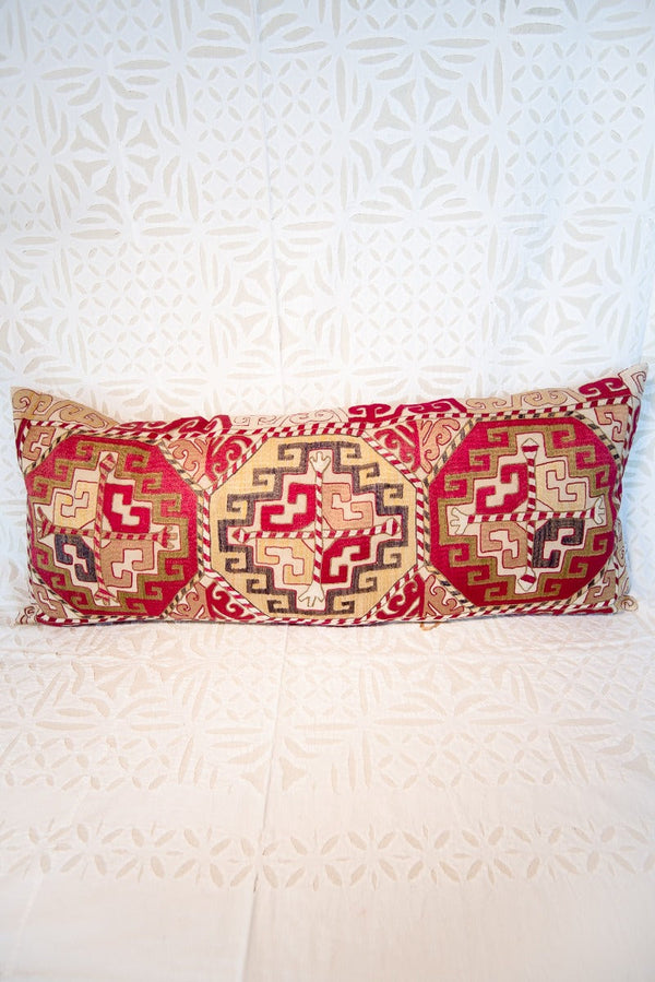 Vintage Antique Wash Suzani Lumbar Pillow Tierra del Lagarto